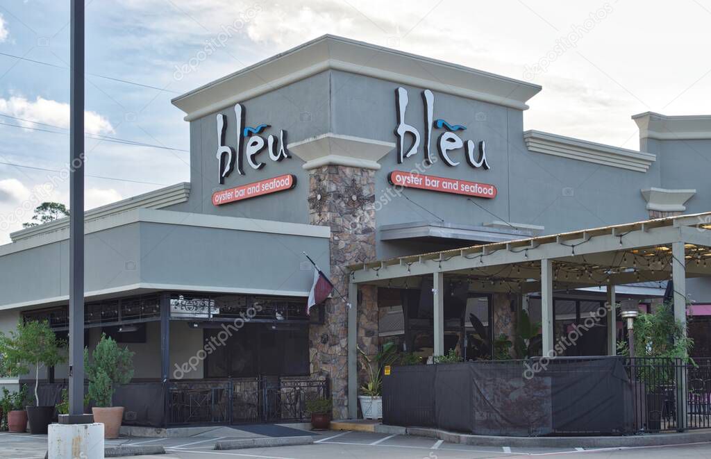 Houston, Texas USA 09-24-2023: Bleu Oyster Bar and Seafood restaurant storefront exterior in Houston, TX. Local casual dining eatery.