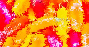 Psikedelik sıcak renklerle ve soyut şekillerle parlak bir arka plan. Tuhaf sıvı boya lekesi. Sanatsal desenler kırmızı, sarı ve turuncu..