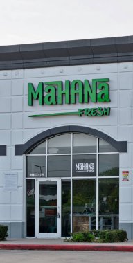 Houston, Texas USA 04-07-2024: Mahana Fresh storefront exterior restaurant chain business company vertical, Houston TX USA. clipart