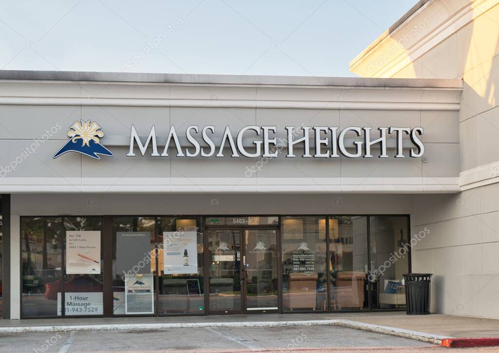 Houston, Texas USA 06-16-2024: Massage Heights business storefront exterior health and wellness.
