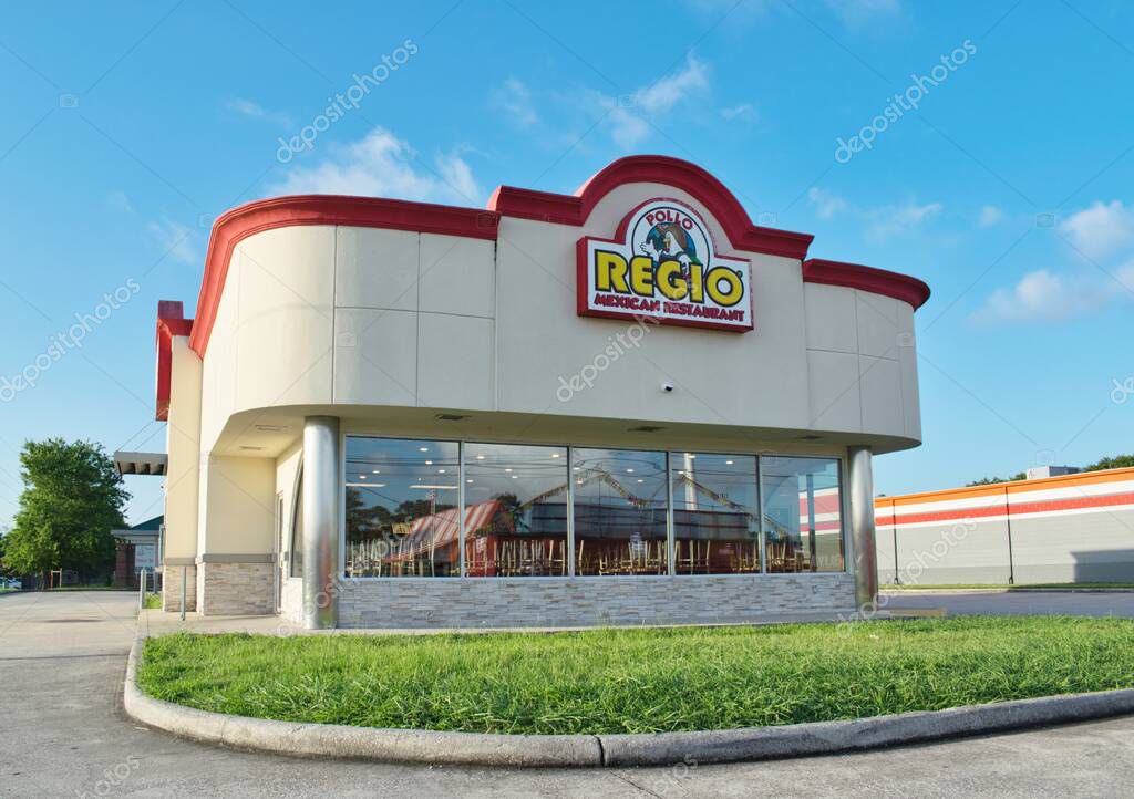 Houston, Texas USA 06-22-2025: Pollo Regio Mexican restaurant business location exterior.