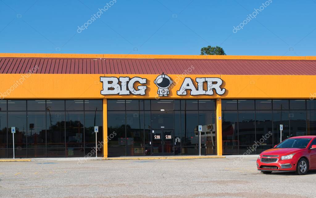 Houston, Texas USA 06-22-2025: Big Air trampoline and adventure park business storefront exterior.
