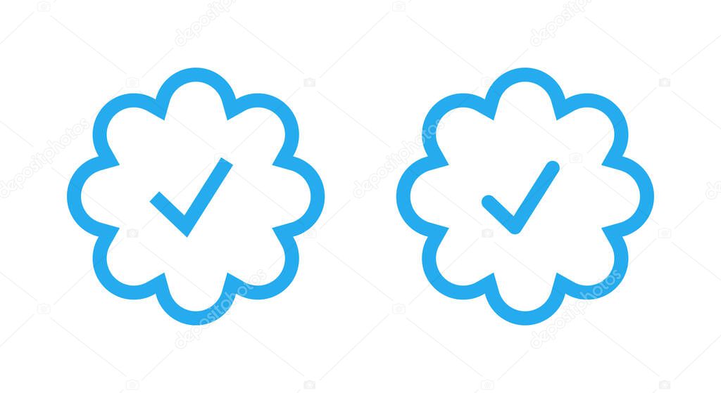 Blue check, verified tick icon vector in line style. Social media elements