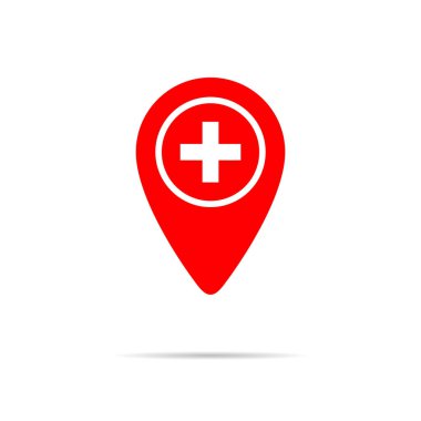 Hospital location icon vector. Health care position pin sign symbol