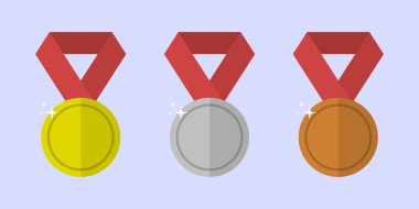 Gold, silver, and bronze medal icon vector. Sport event trophy concept