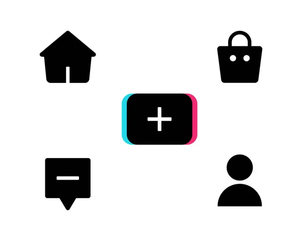 Sociální Koncept Médií Tiktok Domů Nakupovat Vytvářet Odesílat Profil Ikony — Stockový vektor