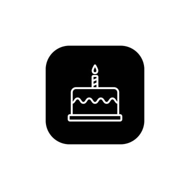 Kare arkaplanda izole edilmiş doğum günü pastası çizgisi simgesi vektörü