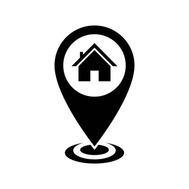 Evin konumu ikon vektörü. Ev adresi haritası konsepti