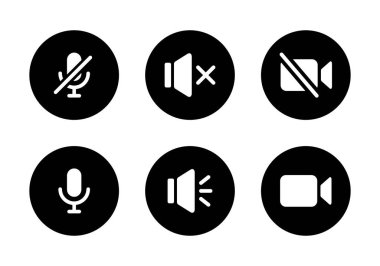 Sessiz mikrofon, sessiz hoparlör ve video kamera ikon vektörünü kapatsın