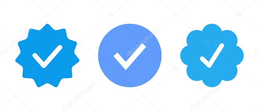 Blue tick verified badge icon vector. Social media official account symbol