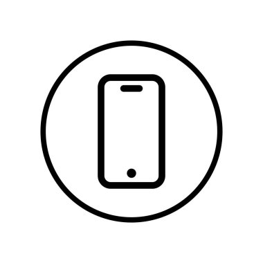 Akıllı telefon ikon vektörü. Cep telefonu, cep telefonu sembolü daire çizgisi içinde