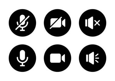 Mikrofonu kapat, kamerayı kapat ve çemberin arka planında sessiz hoparlör ikonu vektörü