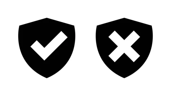 Protección Escudo Con Marca Verificación Vector Iconos Cruzados Aceptar Rechazar — Archivo Imágenes Vectoriales