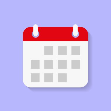 Takvim simgesi vektör illüstrasyonu düz biçimdedir. Tarih, saat işareti simgesi