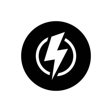 Siyah dairede yıldırım simgesi vektörü. Şimşek, elektrik sembolü