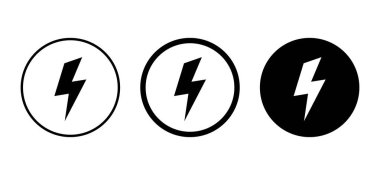 Siyah dairede yıldırım simgesi vektörü. Şimşek, işaret sembolünü şarj et