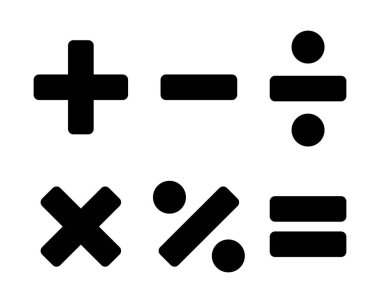 Matematiksel hesaplama sembolü vektörü. Matematik işaretinin temel unsurları. Toplama, çıkarma, çarpma, bölme ve matematik eşitliği