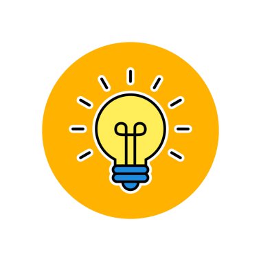 Sarı daire arka planında parlayan ampul simgesi. Yaratıcılık fikri sembolü vektörü