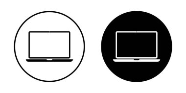 Dairesel arkaplanda dizüstü bilgisayar simgesi. Not Defteri sembolü vektörü