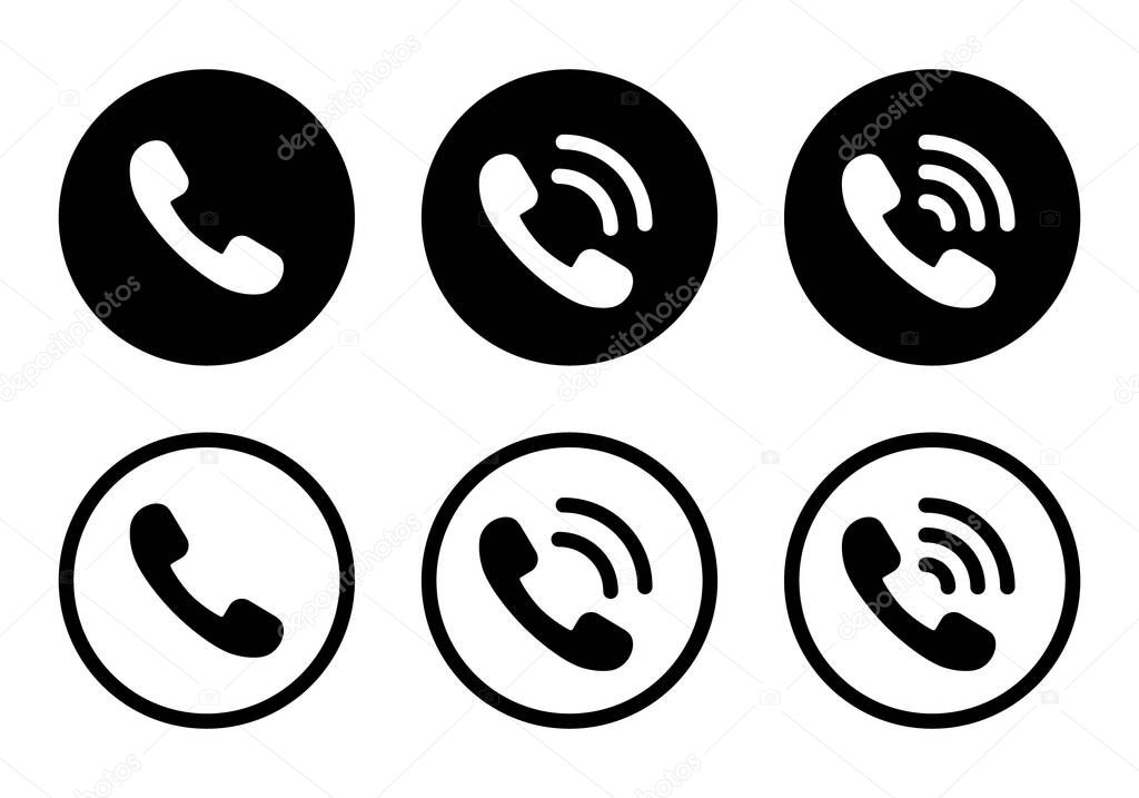 Phone call ring icon set. Calling symbol vector in on black circle