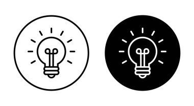 Siyah daire üzerinde ampul çizgisi ikon vektörü. Fikir, yaratıcılık işareti sembolü