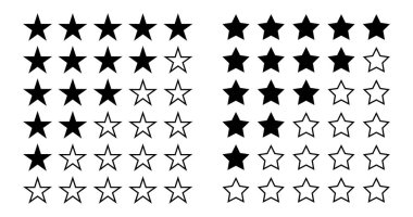 Beş yıldız geri bildirim simgesi koleksiyonu. Müşteri denetleme vektörü