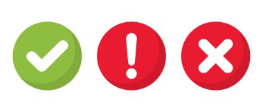 İşaretleme, ünlem ve çapraz ikon vektörü. İşaretleme, uyarı ve x harfi işareti sembolü