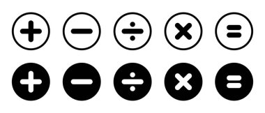 Hesap makinesi anahtar ikon vektörü. Artı, eksi, bölme, çarpma ve eşitlik işareti.