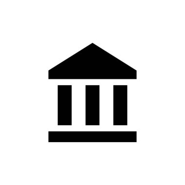 Banka binası ikon vektörü. Müze üniversite işaret sembolü basit biçimdedir