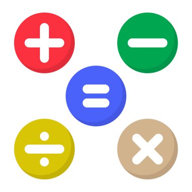 Düz biçimli hesap makinesi anahtar vektörü. Toplama, çıkarma, bölme, çarpma ve eşitlik sembolü