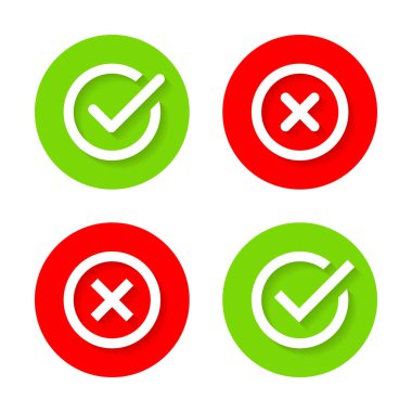 Check and cross mark icon on with shadow. Tick and x concept