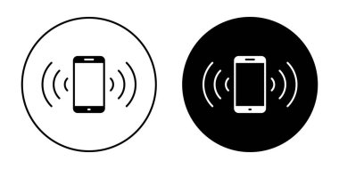 Siyah daire üzerinde sinyal simgesi olan bir telefon. Titreşimli cep telefonu kavramı
