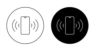 Siyah çemberde sinyal simgesi olan akıllı telefon. Titreşimli telefon kavramı