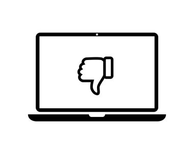 Dizüstü bilgisayar ekranı simgesinde başparmak aşağı, sevilmeyen el