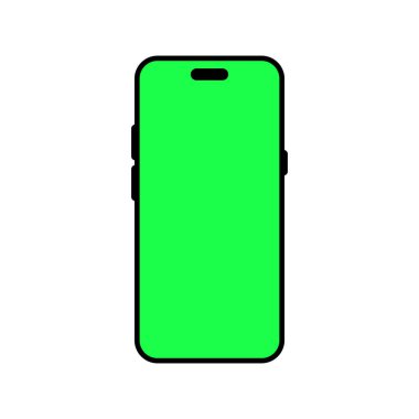 Yeşil ekran ikonlu akıllı telefon. Telefon modelleme vektörü. Medya illüstrasyonu