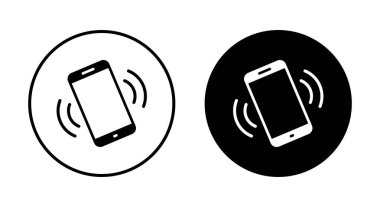 Siyah daire üzerinde titreşim modu telefon simgesi. Cep telefonu titreşim konsepti