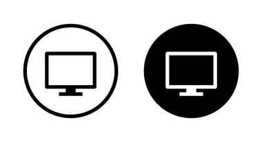 Siyah çemberdeki bilgisayar simgesini izle. pc masaüstü işaret simgesini göster