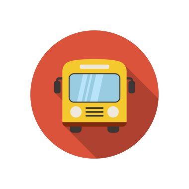 Uzun gölgeli otobüs düz simgesi. Toplu taşıma işareti işareti