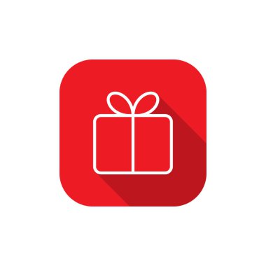 Uzun gölgeli hediye kutusu çizgisi simgesi. Kırmızı karede mevcut paket