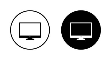 Siyah çemberdeki masaüstü bilgisayar simgesini görüntüle. PC ekran işareti sembolü