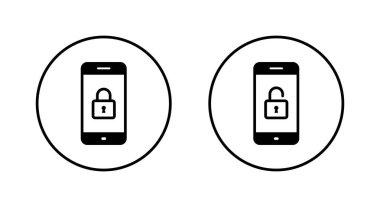Cep telefonu ekran simgesini daire çizgisine kilitle ve aç. Asma kilit sembollü cep telefonu