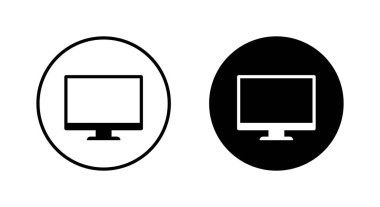 Bilgisayar monitörü simgesi siyah dairede. PC ekran işareti sembolü