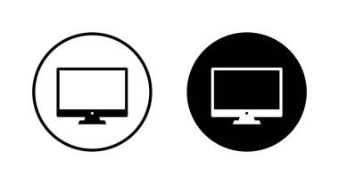 Siyah çemberdeki bilgisayar masaüstü monitör simgesi. PC ekran işareti sembolü