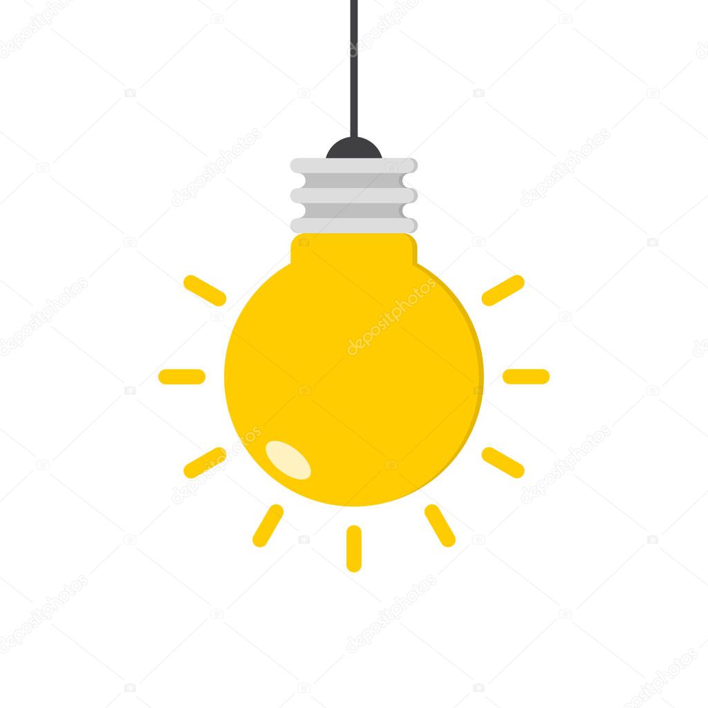 Hanging light bulb, lamp icon in flat style