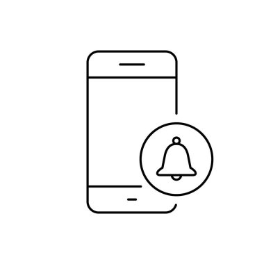 Sıraya dizilmiş zil ikonlu cep telefonu. Cep telefonu uyarı işareti sembolü