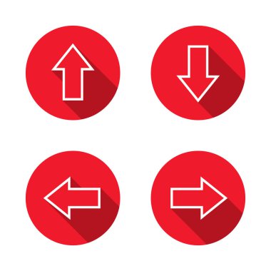 Up, down, left, and right arrow line icon with long shadow clipart