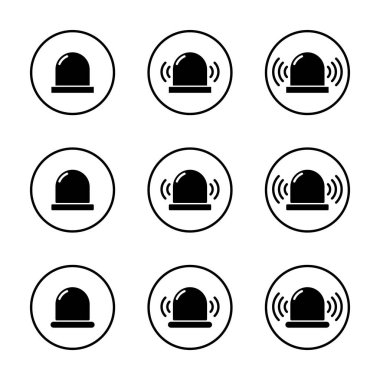 Acil durum siren simgesi koleksiyonu daire çizgisine ayarlandı. Ambulans, polis ışığı işareti.