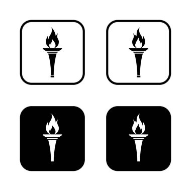 Siyah karede yangın meşalesi ikonu. Spor alev işareti sembolü