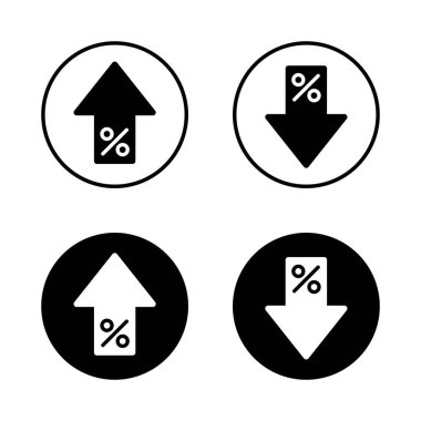 Siyah çemberdeki yüzde büyüme ve düşüş simgesi. Okun işaret simgesini artır ve azalt