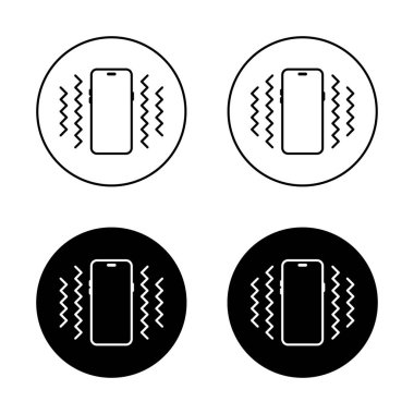 Akıllı telefon titreşim ikonu siyah daireye ayarlandı. Telefon titreşim işareti. Titreşen cep telefonu sembolü